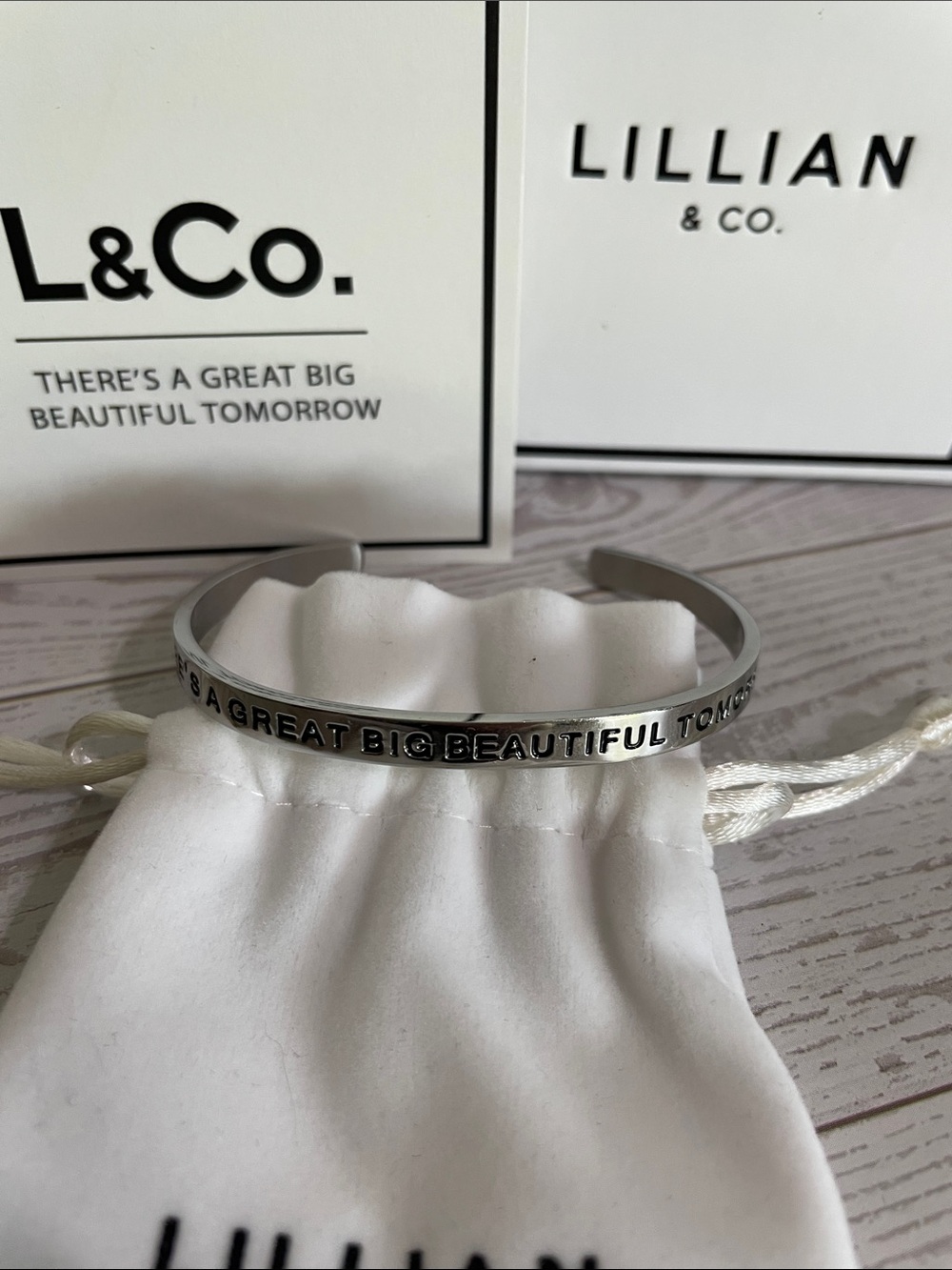NWT Lillian & Co. Stainless Steel “There’s A Great Big Beautiful Tomorrow” Cuff